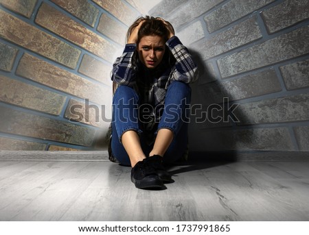 Claustrophobia. Stressed woman feeling in closed space 