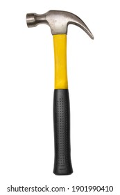 Claw hammer with yellow plastic handle isolated over white - Shutterstock ID 1901990410