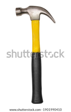 Claw hammer with yellow plastic handle isolated over white