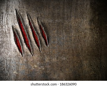 claw scratches on metal wall background - Shutterstock ID 186326090