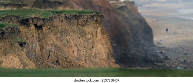 Clay cliff erosion on the east coast of Yorkshire, Uk.
