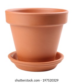 Clay Flower Pot, Isolated On White 