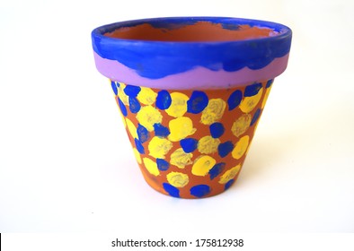 Clay Flower Pot Painted With Polka Dots