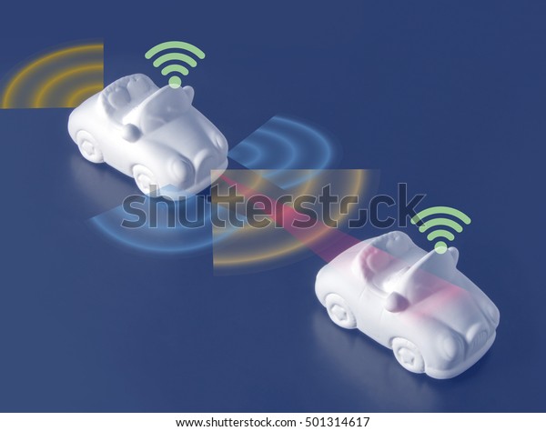 clay model of vehicle and sensing technology concept,\
autonomous car