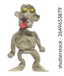 Clay modelling in shape creature of man, zombie isolated on white