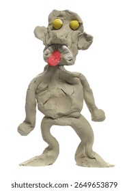 Clay modelling in shape creature of man, zombie isolated on white