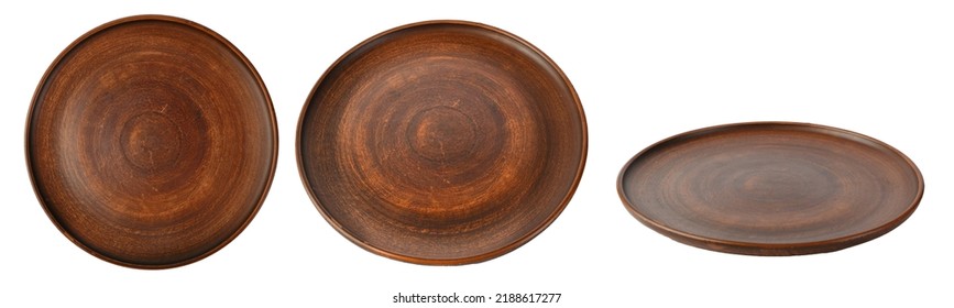 Clay plate in different angles isolated on a white background.