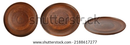 Clay plate in different angles isolated on a white background.