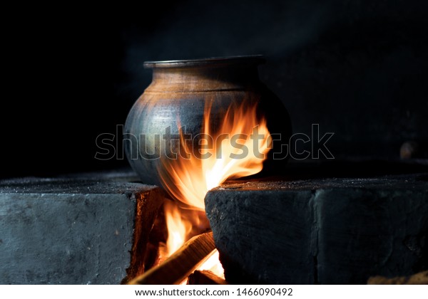 Clay Pot Burning Fireplace Fire Fireplace Stock Photo Edit Now