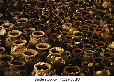 Clay Pots Or Pottery, Thailand Ancient Culture Water Pot, Water Jar Ancient Style In Thailand.