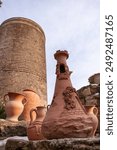 Clay pottery in front of Maiden Tower, Baku, Azerbaijan