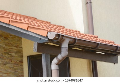 Brown Rain Gutters On New House Stock Photo Edit Now 624133391