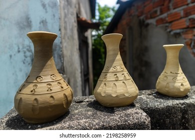 Clay Vases Drying In The Sun In Thanh Ha Pottery Village.