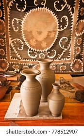 Clay Vases At One Of Arts Studios In Samarkand, Uzbekistan. Pottery Workshop, Uzbekistan