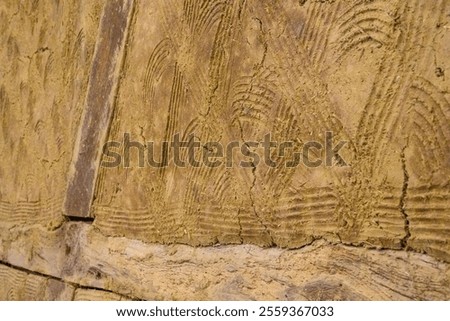 Clay wall with textures in half timbered house. Ancient german farmers house of last century