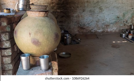 Clay Water Pot Inside Village House 