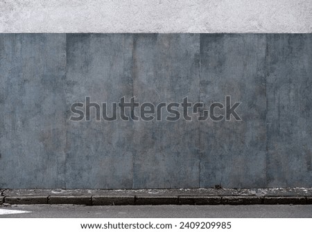 Clean Aged Concrete Grey Street Wide Wall and Sidewalk Floor. Front View. Urban House Background. 