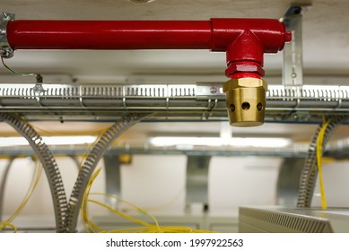 Clean agent fire suppression system used in data centers,  backup battery rooms, electrical rooms (under 400 volts), sub-floors or tape storage libraries. - Shutterstock ID 1997922563
