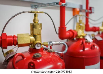 Clean agent fire suppression system used in data centers,  backup battery rooms, electrical rooms (under 400 volts), sub-floors or tape storage libraries. - Shutterstock ID 2169973983