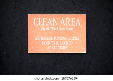 Clean Area Potable Water Tank Sign On Plant Room Door