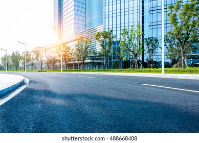 Clean Asphalt Road Through Office Block Area,suzhou,china.