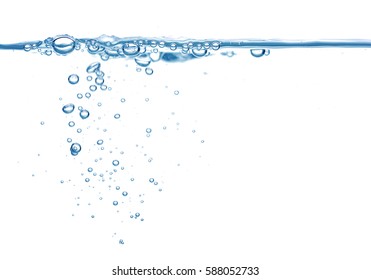 Clean Blue Water And Air Bubbles Isolated On White Background