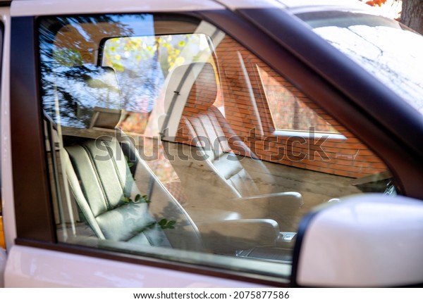 Clean car window with seats\
inside