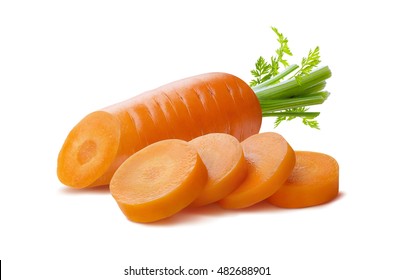 Clean carrot and pieces isolated on white background as package design element