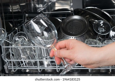 Clean Clear Glass In Hand, After The Dishwasher