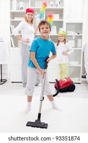 Clean Up Day - Kids Helping Their Mom Doing Chores