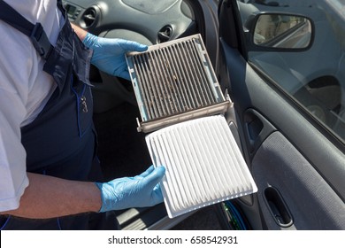Clean and dirty cabin air filter for car