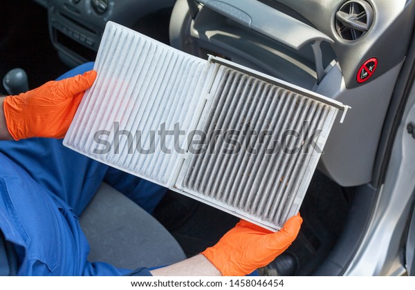 Clean and\
dirty cabin pollen air filter for a\
car