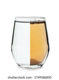 Clean And Dirty Water In Glass On White Background