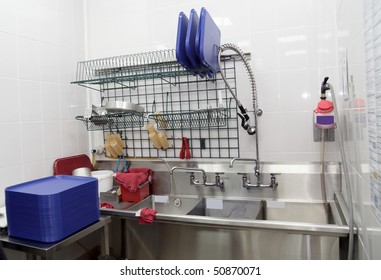 Clean Dish Washing Room In A Restaurant