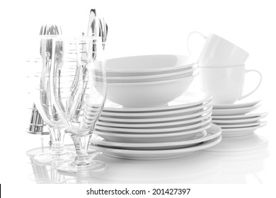 Clean Dishes Isolated On White