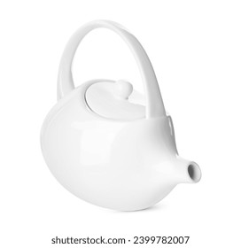 Clean empty ceramic teapot isolated on white