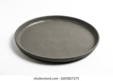 clean empty gray spotted flat plate isolated on white background