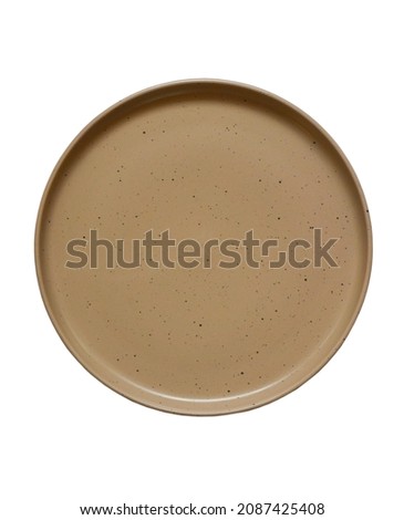 clean empty handmade ceramic plate isolated on white background, food dishes for cut out and design, copy space and mock up template.