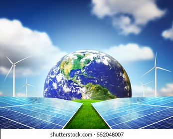 Clean energy concept with beautiful sky. Energy can save the planet. Elements of this Image Furnished By NASA.