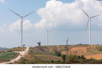 Clean energy system on wind turbines farm in Khao Kho District, Phetchabun, Thailand