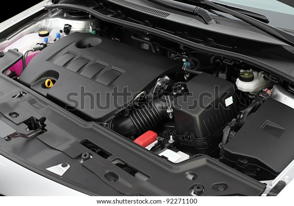 Clean engine bay of a brand\
new car