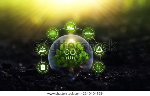Clean environment without\
carbon dioxide emissions. Modern eco environmentally  technologies\
that do not produce CO2 emissions. Reduce CO2 emission\
concept.