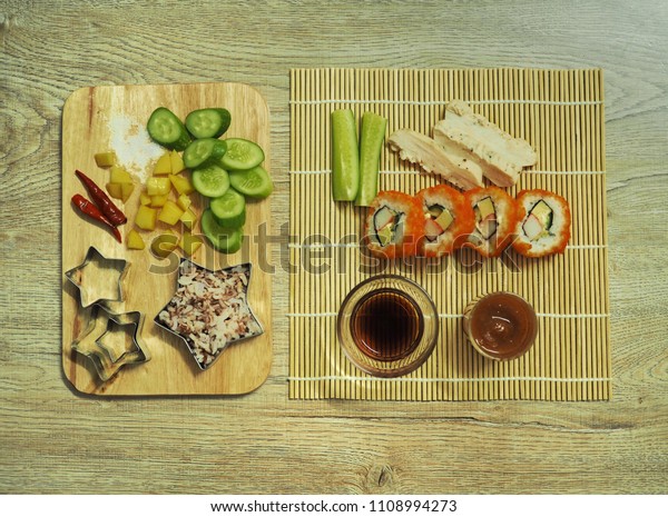 Clean Food Grilled Chicken Breastsfruit Vegetables Stock Photo