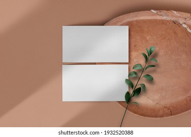 Clean Minimal Business Card Mockup On Stone Plate Background. 