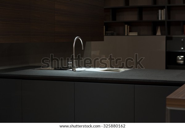 Clean Minimalist Kitchen Cabinets Worktop Stainless Stock Photo