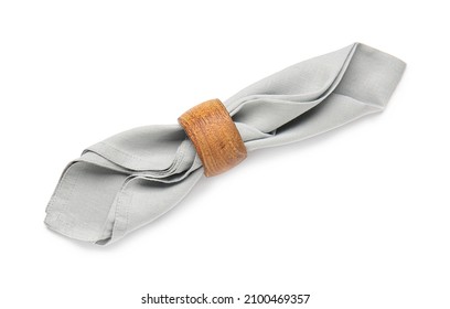 Clean Napkin With Ring On White Background