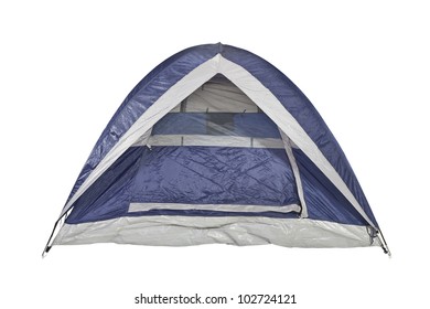 Clean New Bright Blue Tent Isolated With Clipping Path.