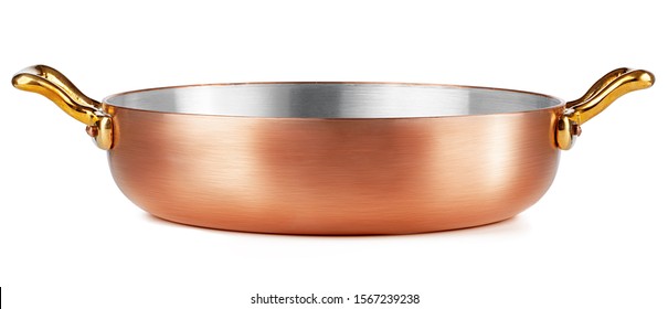 Clean and shiny copper pot isolated on white background