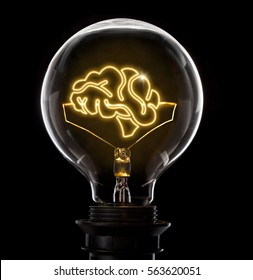 Clean and shiny lightbulb with a brain as a glowing wire.(series) - Shutterstock ID 563620051