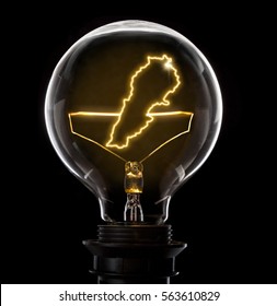 Clean and shiny lightbulb with Lebanon as a glowing wire.(series)